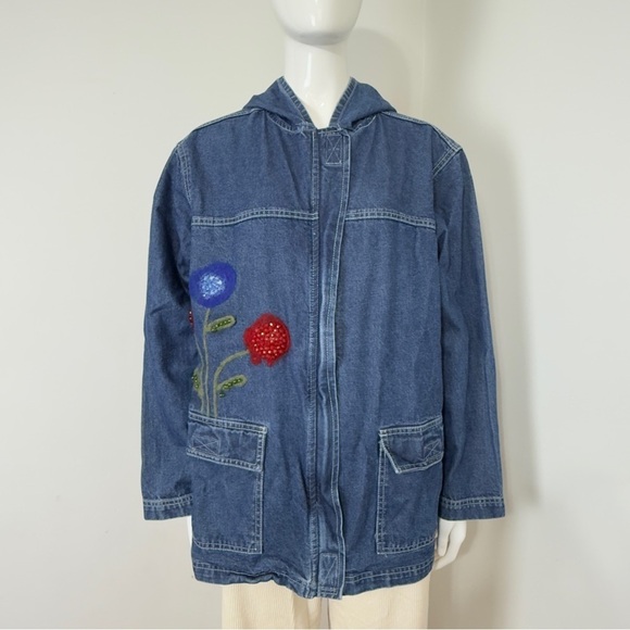 KEREN hart Jackets & Blazers - Keren Hart Women’s Denim Jacket Size L – Floral & Stone Accents, Deep Pockets